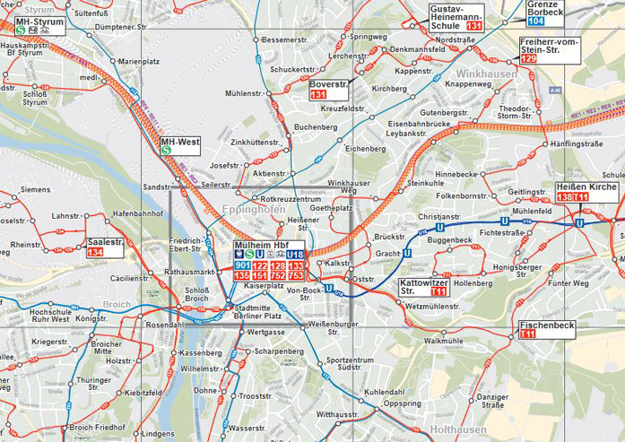 Karte TagNetz Mülheim bis 23.00 Uhr