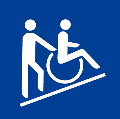 Piktogramm mit Klapprampe für mobiltätseingeschränkte Person